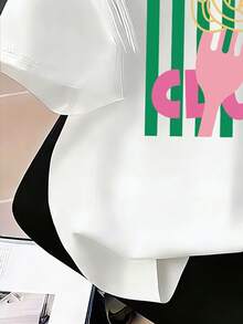 Tween Girls' Casual Striped Letter Print Short Sleeve T-Shirt, Summer - White - View 7