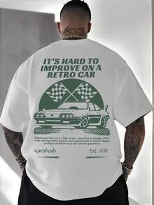 Krometka Men's Casual Versatile Personalized Racing Car English Slogan Graphic Print Short Sleeve T-Shirt - White - View 4