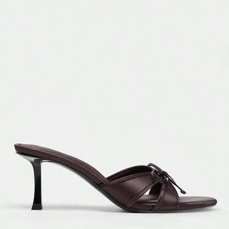 Elegant Bow Tie Peep Toe High Heel Ladies Sandals, 2026 Summer New Slip-On Women's High Heel Sandals, Suitable For Business, Party, Wedding, Nightclub, Music Festival, Masquerade - Brown - View 1