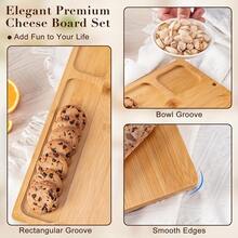 Wooden Cheese Board Set, Charcuterie Sets Cheese Tray Appetizer Board And Meat Platter, With 4 Stainless Steel Cheese Knives Easy To Carry, Perfect For Wedding Gifts Christmas Birthday Parties Halloween Gifts, Kitchen Travel-Friendly, 2/1 Sets - Brown - View 6