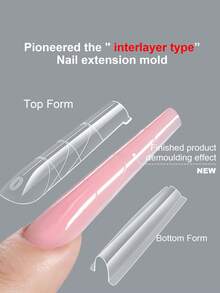 256pcs Nail Extension Mold, Sandwich Layer Design Press-On Nail Membrane, Double Layer Filling Nail Mold Without Paper Pad, Crystal Gel Manicure DIY, Almond, Ballet, Pointed, Square Nail Mold - Clear - View 2