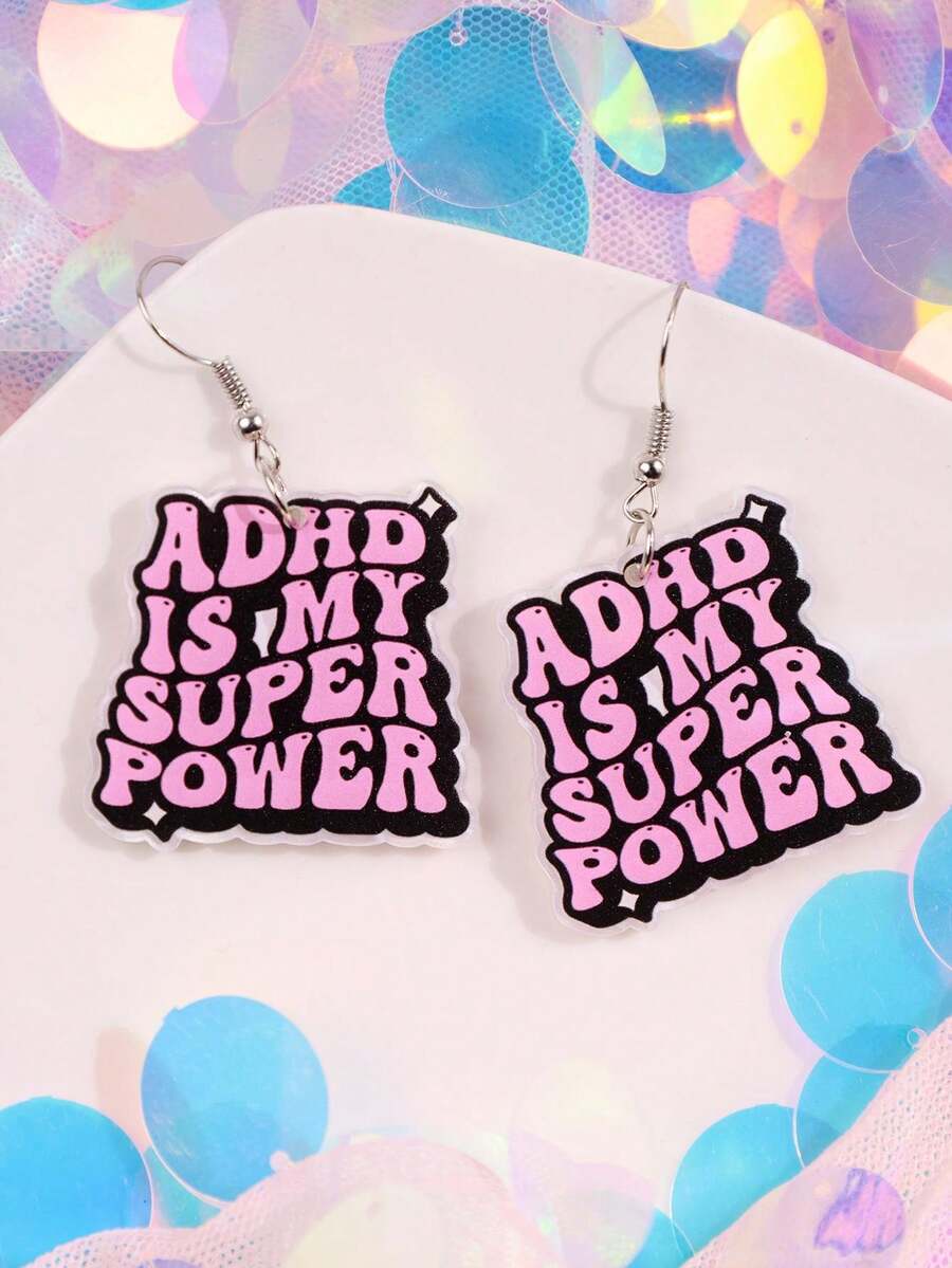 一对创意、趣味、独特且优雅的亚克力标语吊坠耳环，适合女性日常佩戴、节日和派对场合。 - 彩色 - 查看 1