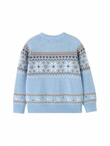 Annil Children's Clothing, Girls' Round-Neck Pullover Sweater, Winter Fair Island Jacquard Fashionable And Warm Thick Knitted Sweater - Sunshine Blue - View 1