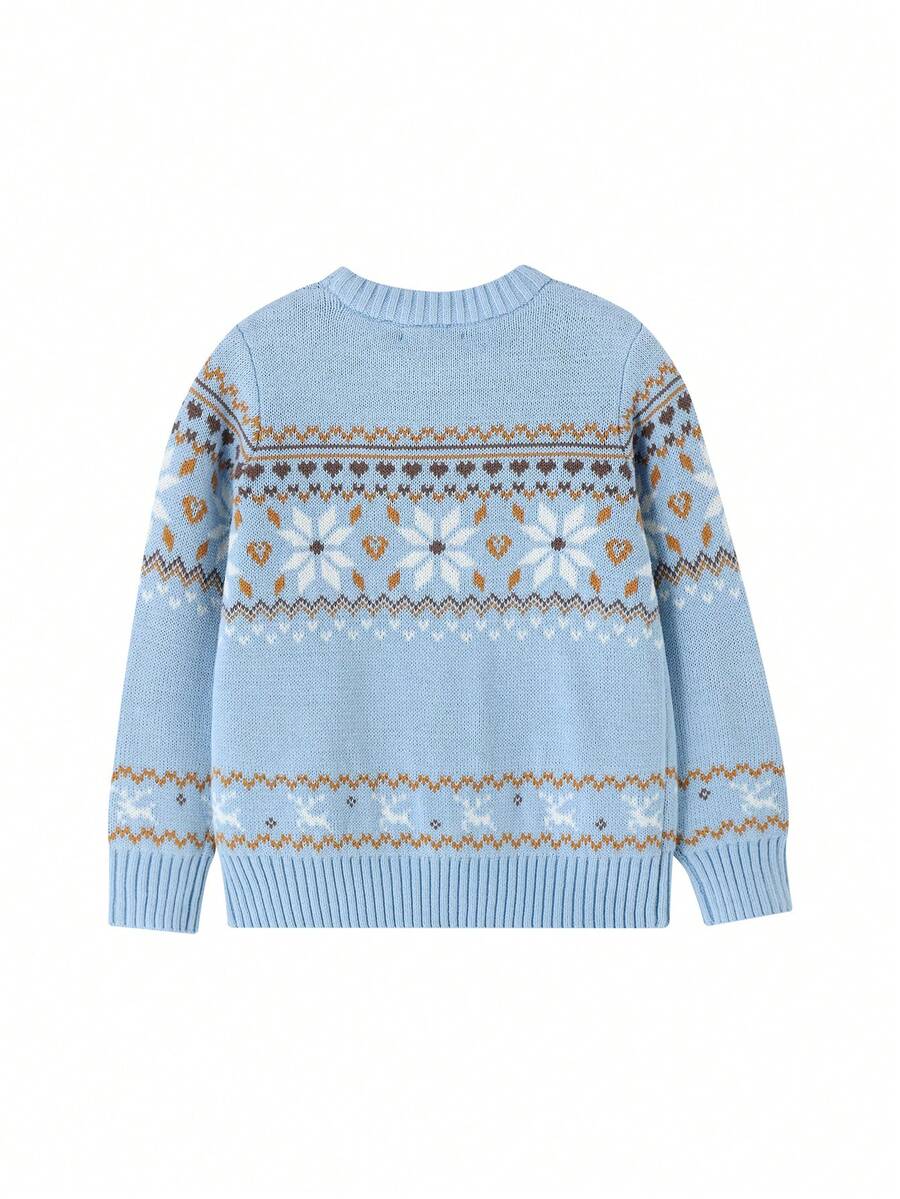Annil Children's Clothing, Girls' Round-Neck Pullover Sweater, Winter Fair Island Jacquard Fashionable And Warm Thick Knitted Sweater - Sunshine Blue - View 1