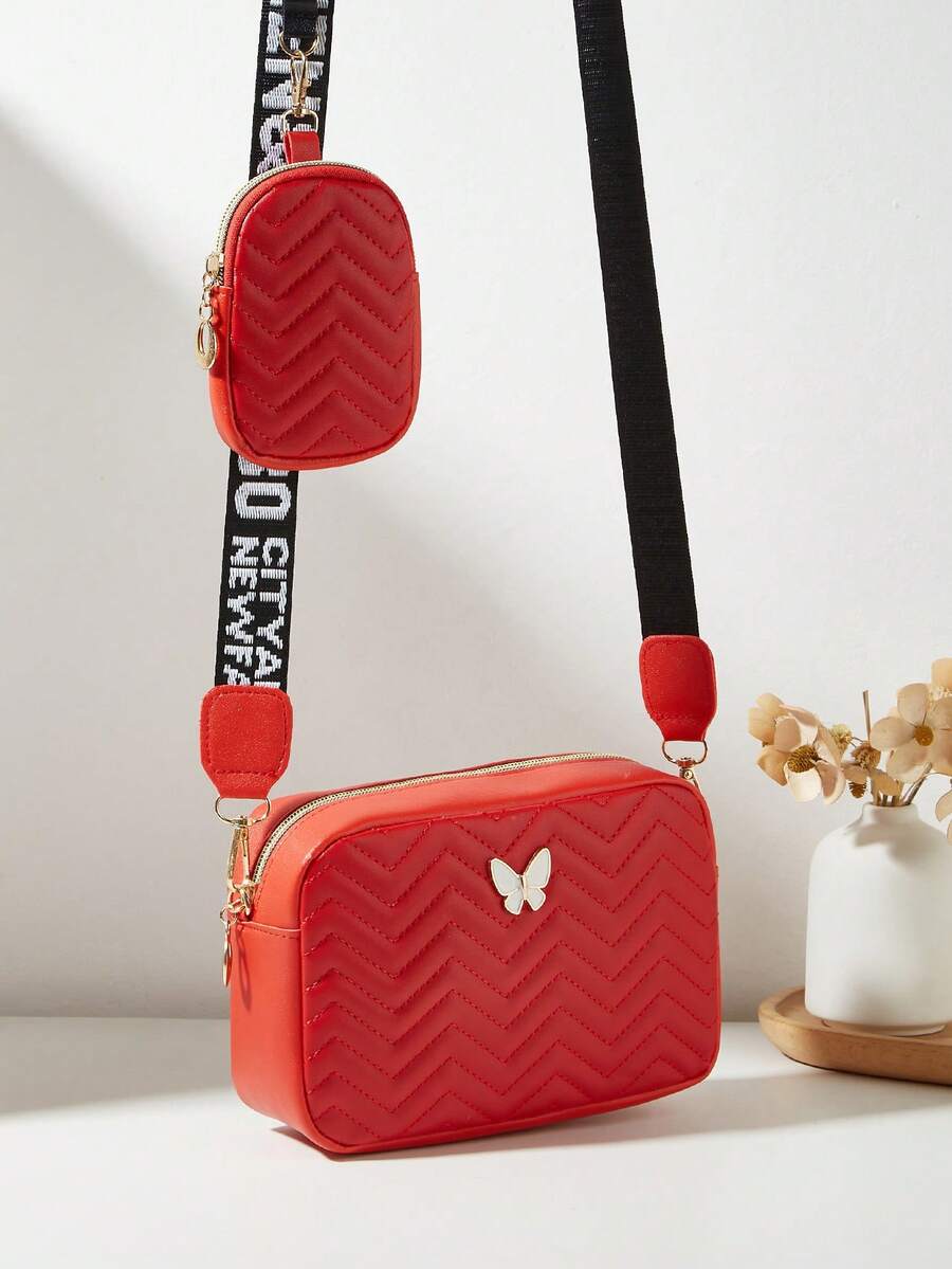 Women's Butterfly Shoulder Bag, Quilted Crossbody Bag, Small Pouch Wallet