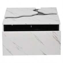 Living Room Coffee Table, 70 X 70 X 31 Cm, Cube-Shaped Geometric Design, Side Table With Drawer, Table With Marble Veneer In A Unique Shape, Coffee Table, Storage Table, Game Table - White - View 11