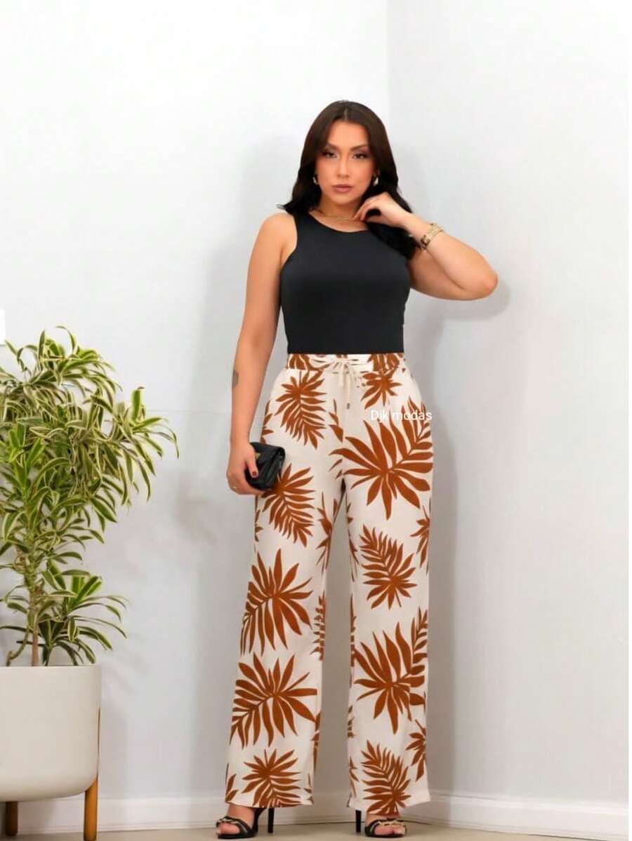 Duna Fabric Wide-Leg Pants - terracota - Ver 1