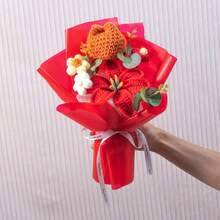 Handmade Knitted Tulip & Lily Bouquet, Artificial Flower Arrangement For Home, Wedding Decor, Creative Bouquet For Valentine's Day, Christmas, Mother's Day, Teacher's Day, New Year, Birthday Gift For Friends, Graduation Gift - Multicolor - View 5