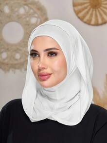 1pc Women's Solid Color Balaclava Ski Mask Neck Warmer Elastic Headband Turban, Breathable Comfortable Stretchy Wide-Brim Sweat-Absorbent Non-Slip Multifunctional Sports Headwear, Minimalist Fashion Scarf, Hood And Matching Headband In One - Bleached - View 3
