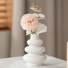 Bohemian Style Minimalist Donut Vase, Round Gourd Shape, Geometric Design, Vase Decor, Suitable For High-End Living Room Entrance, TV Cabinet, Home Decor, Dried Flower Vase, Desktop Ornament - White - View 6