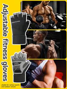 1 par de guantes sin dedos para fitness con soporte extendido de muñeca, palma antideslizante, unisex - Negro - View 3