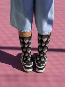 1 Pair, Custom Photo Men's And Women's Medium Socks, Personalised Face Or , Couple's Personalised Medium Socks, Funny Face Socks, Custom Pet Socks, Digital Printing, Comfortable And Funny Socks, Anniversary Gift, Birthday Gift, Father's Day Mother's Day Gift, Funny, Happy, Crazy, Anime, Multicoloured Socks,New Year Glamour - Multicolor - View 5