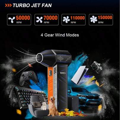 X3 Pro Mini Turbo Fan Jet-Style 4-Speed Adjustable Compressed Air Duster - 150,000RPM Ultra-High Speed, 52m/S Powerful Electric Duster, Mini Blower, Fast Charging, Suitable For Computers, Keyboards, Home, Outdoor And Automotive Cleaning, Also Can Be Used For Barbecue And Fire Ignition (7.4V 2S1P 4000mAh 29.6Wh) (Orange)