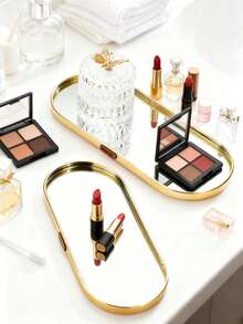 1件北欧轻奢玻璃镜面椭圆形金色收纳托盘（S、M、L 可选），铝合金和玻璃材质 - 多功能收纳架，大容量精致展示托盘，珠宝托盘，装饰托盘，适用于化妆刷、化妆品、口红、装饰品、香薰、香水、珠宝、钥匙盒 - 适用于客厅、卧室、浴室、酒店、家居装饰、派对、情人节礼物 - 彩色 - 查看 7