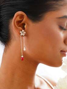 1 Pair Retro Fashion Simple Flower Faux Pearl Tassel Pendant Earrings Women's Personalized Holiday Party Jewelry Gift - Earrings - View 3