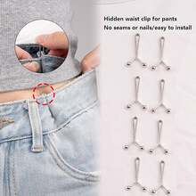 8pcs Invisible Metal Waist Clips - Adjustable Button Clips For Jeans/Clothes, Slimming Tightener With Hidden Design - Silver - View 1