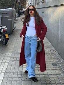 Autumn/Winter New Fashion Women's Loose Fit Elegant Wool-Blend Double-Breasted Windbreaker Coat - Burgundy - View 2
