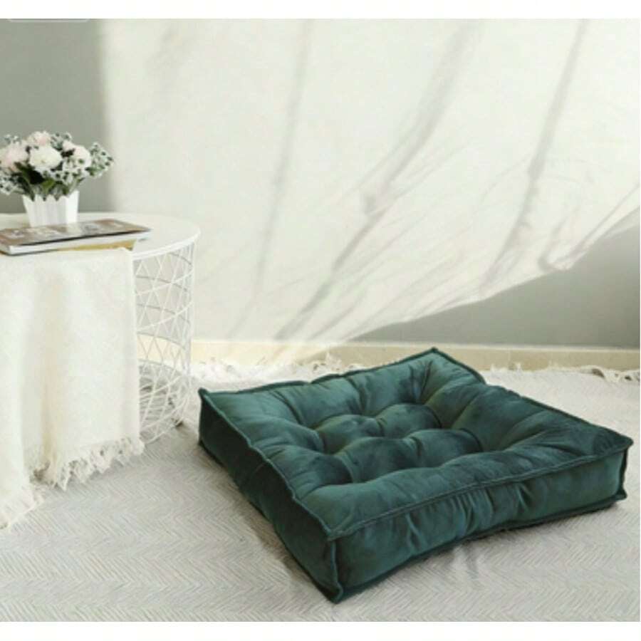 Seat Cushion Made Of Dutch Fleece, 60 X 60 Cm, 10 Cm Wide, Available In Various Colors – A Comfortable Choice. Large, Square Cushion, Ideal For Sofas, Armchairs, And Bay Windows. Filled With Cotton (T-60), This Floor Cushion Made Of Dutch Fleece Is Suitable For Tatami Mats In The Living Room And Offers Excellent Seating Comfort, Even For Extended Periods. - 墨綠色 - 查看 1