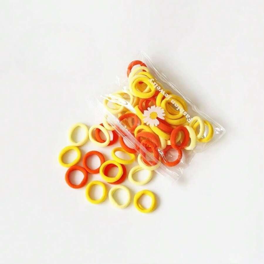 Dear Mia Little Liz | 100pc 2.5cm Donas Ligas Scrunchies Elásticas Sin Costura para Cabello Elásticas | Lazos de Pelo de Algodó | Accesorios para Cabello | Niña & Mujer (Naranjado & Amarillo, 100pz),36744410 - Marrón - Ver 1