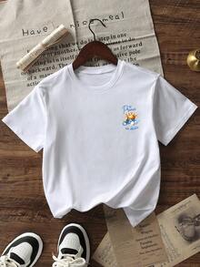 1pc Toddler Boys' Creative Cartoon Graphic Letter Slogan Print Basic Crew Neck Short Sleeve T-Shirt, Casual & Fashionable Baby Boy Clothing - White - View 4