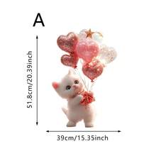 1张情人节窗贴，乙烯基静电贴纸，可爱猫咪和心形气球图案，可移除且易于粘贴，家居窗户玻璃装饰 - 彩色 - 查看 2