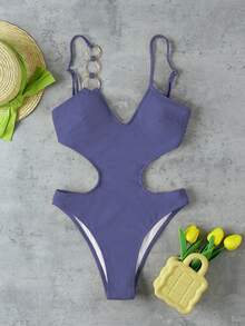 New Arrival Spring/Summer Sexy & Elegant Purple Solid Color One-Shoulder Women's One-Piece Swimsuit, Suitable For Beach, Vacation, Party, And Date - Mauve Purple - View 2