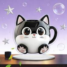 2D Flat Charming Cat Acrylic Coffee Cup With Sunshine Catcher - Perfect Gift For Friends & Family, Ideal For Home & Office Decor. - Multicolor - View 2