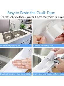 DeTODO 1 Rollo de Cinta Adhesiva Impermeable Aislante Para Cocina Y Baño Selladora Antihumedad Multiuso Autoadhesiva Moldura Protector Grietas Juntas Lavamanos Bañera Paredes Azulejos Silicona Flexible Blanca - Blanco - Ver 8