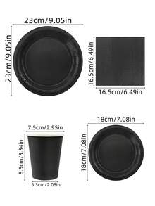 10件套黑色派对用品，包括黑色纸盘、纸杯、餐巾纸，适用于黑色生日派对装饰、万圣节黑色餐具套装、婚礼生日派对一次性餐具、日常用餐野餐露营餐盘。 - 彩色 - 查看 2