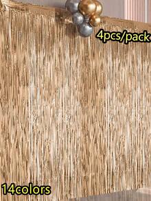 1/2/4件装金色金属丝流苏帘，派对背景装饰，金属箔流苏背景幕布，节日生日派对用品，性别揭晓派对，迎婴派对，新娘送礼会装饰 - 淺金色 - 查看 11