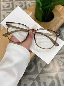 1副女士TR90方形镜框铆钉复古时尚高品质透明镜片眼镜 - 透茶 - 查看 2