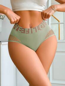 3pcs/Pack Women's Seamless Letter Print Hollow Out Thong Panties, Multicolor - Multicolor - View 5