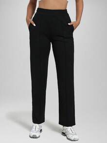 CZRLHYT Smoofit 莫代尔柔软女士阔腿运动裤，带口袋，户外高腰瑜伽裤，休闲家居裤 - 黑色 - 查看 3