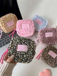 1Piece Fashion Leopard Makeup Bag Mini Cute Coin Purse Women's Plush Leopard Coin Wallet Small Zipper Wallet Cute Makeup Bag Cosmetics Bag Cash Bag ID Bag Credit Card Storage Bag Card Holder Soft Cloth Sanitary Pad Storage Bag - Multicolor - View 1