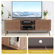 70 Inch TV Console - Mid Century Modern Entertainment Center - Brown - View 2