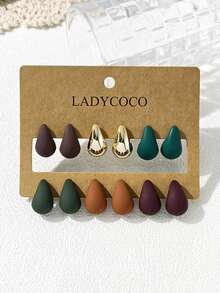 LADYCOCO 6 Pasang/Set Anting-Anting Bentuk Tetesan Air Berwarna-warni yang Modis & Lucu, Cocok untuk Pemakaian Sehari-hari Wanita - MultiWarna - View 6