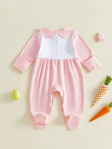 Pelele de manga larga con cuello de muñeca y bordado de cruz para bebé niña de Pascua, ropa bonita para festivales de ocio, ideal para 0 a 12 meses - Rosa - Ver 7