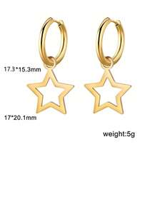 1雙不銹鋼鏤空星形設計時尚耳環,首飾類禮品適合女士 - 金黃色 - 查看 6