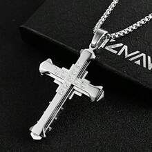 HZMAN Religion - Collar grande de acero inoxidable bizancio con circonita cúa para hombre cadena de 22 + 2 pulgadas Acero inoxidable Circonia cúa - como en la foto - Ver 4