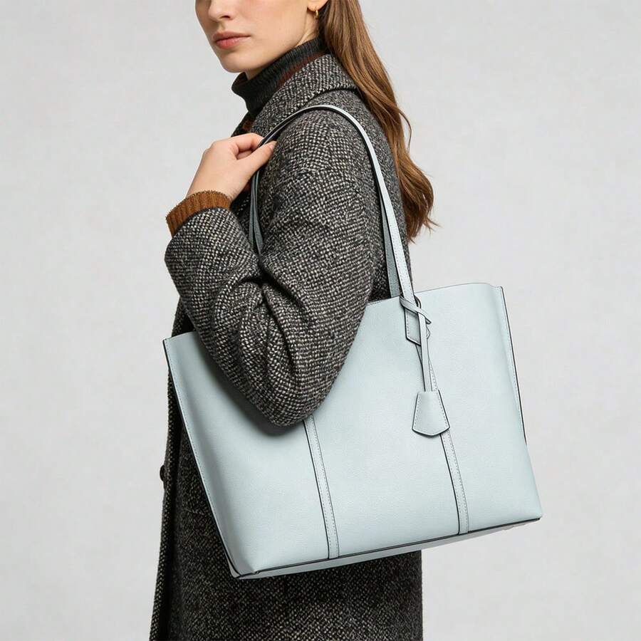 Tory Burch Perry Open Tote Bag In Icy Blue 81932 - Baby Blue - View 1