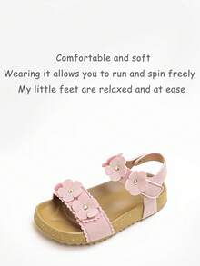 1 Pair Fashionable Solid Color Minimalist Hook And Loop Flat Sandals, Comfortable & Durable, Suitable For Outdoor Activities, Summer - Pink - View 8