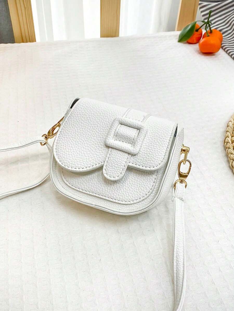 1pc Girls' Solid Color Fashion Mini PU Flap Crossbody Bag, Unique Messenger Bag For Daily Use - White - View 1