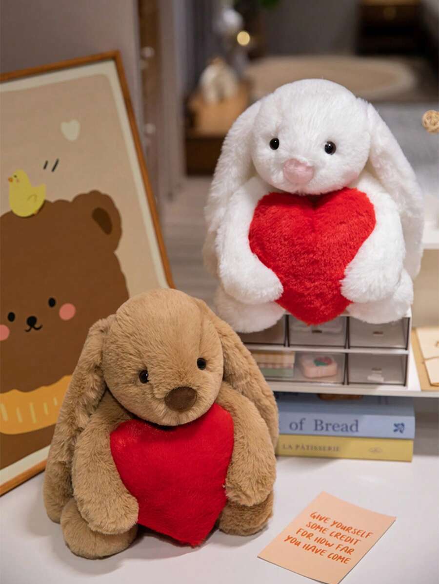 毛绒兔子玩偶，柔软可爱的兔子毛绒玩偶，手捧爱心，适合情人节、周年纪念日、生日等场合，送给女孩、男孩、女朋友的甜蜜礼物 - 彩色 - 查看 1