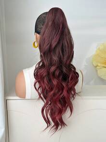 Claw Shaped Ponytail Extension Hair Accessory Gradient Red 24 Inch Long Wave Heat-Resistant Fiber Synthetic Ponytail Wig, Suitable For Women's Christmas, Halloween, Music Festivals, Parties, And Daily Use