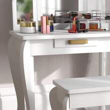 HOMCOM Kids Dressing Table And Stool Kids Vanity Set Makeup Desk W/ Mirror, Drawer, For Ages 3-6 Years, White - White - View 8
