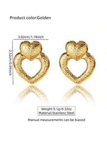 VceTd 1 Pair Cute & Fresh Asymmetrical Heart Shaped Stainless Steel Earrings, Suitable For Women To Wear On Vacation, Travel, Dates Or As Valentine's Day Gift
