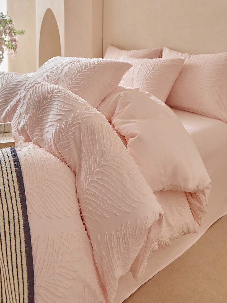 Pink LEAVES Bedding Duvet Cover Queen Size -Super Soft Duvet Covers Collection - Lightweight, Girls Duvet Cover - Soft Breathable Bedding (Queen, Pink) - Baby Pink - View 1
