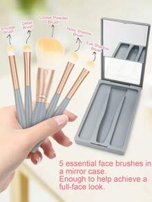 5pcs Makeup Brush Set With Mirror Case, Personalized Travel Makeup Brush Holder With Mirror, Bridesmaid Party Gift For Her/Mom, High-Quality Soft Powder Blush Eye Shadow Brushes With Window - Sunroof - View 5