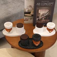 1 Set Minimalist Arabic Style Resin Incense Burner Kit. Includes Incense Holder, Spice Jar, Integrated Tray, Leather Strap Design - Vintage Yet Elegant. Suitable For Home Decor, Centerpiece, Meditation, Creating A Graceful Ambiance. Ramadan, Holidays, Gift For Loved Ones - Multicolor - View 10