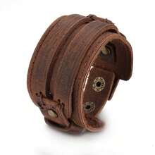 1条男士时尚手链，个性化简约V形和X形亮面皮革手链，适合日常佩戴 - 皮革 - 查看 28